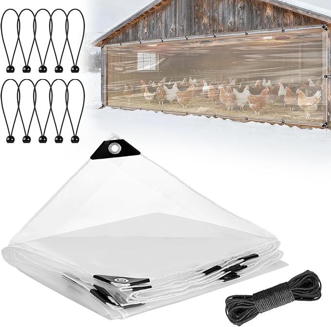 4x13ft Chicken Coop Covers Accessories for Winter - Easy to Install Waterproof Chicken Run Tarp with Elastic Cords & Rope