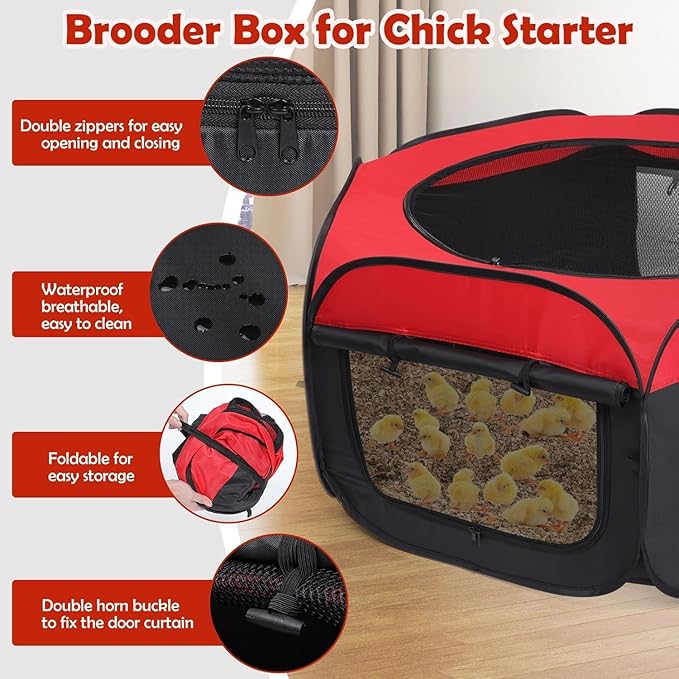 Chicken Brooder Box Double Door Playpen, Baby Chick Duck Quail Starter Kit, 15 Bird Capacity