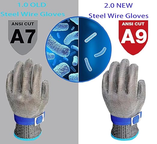ANSI A9 Cut Resistant Gloves, Upgrade 2.0Food Grade 316Stainless Steel Wire Mesh Metal Gloves,Cutting Gloves Kitchen, Oyster Shucking, Fillet Cutting,Meat Cutting and Metal Processing(XL-1PCS)