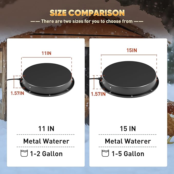 Chicken Water Heater for Winter, 110 Watt Chicken Drinker Heated Base 11 in Chicken Waterer Heater with Thermostat