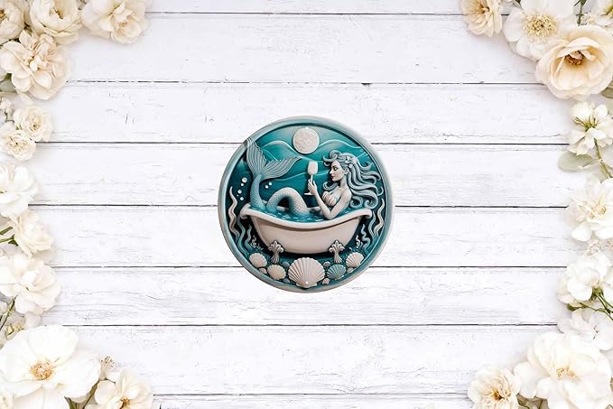 Mermaid Fish Tank Metal Sign 8x8in Round Aquatic Plaque for Ocean Room Wall Decor Nautical Gift