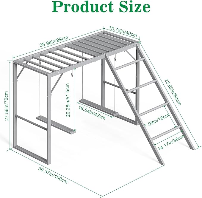 Chicken Perch Swing, Chicken Roosting Bars with Ladder for Coop, Metal Pet Swing Set for Pet's Healthy & Happy for 8-10 Chick, Grey