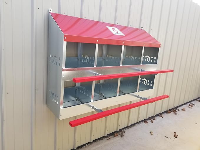 Duncan's Chicken Nesting Boxes - 8 Hole Metal Poultry Nest Box Wall Mount for Chickens, Hens, Ducks - Easy Egg Collection - Large Vented Holes - Fold Up Perches