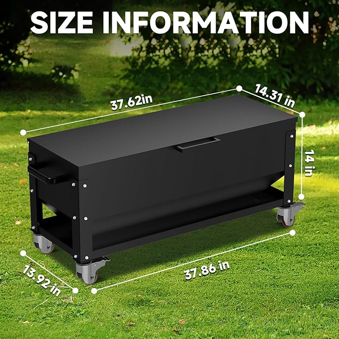 Heavy Duty Chicken Feeder 120 lbs Large Capacity, Metal Automatic Poultry Feeding Box with Waterproof Lid, Raised Standing Feeder with Wheels for Hens & Roosters, Portable & Easy to Move