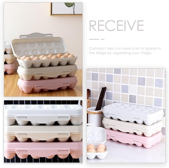 UPKOCH Plastic Egg Container for Refrigerator 18 Count Egg Holder with Airtight Lid Stackable Organizer for Kitchen Fridge Storage and Protection