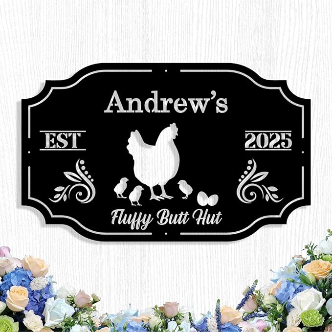 Custom Chicken Coop Metal Sign, Personalized Chicken Coop Sign for Outside, Custom Metal Hen House Farm Signs, Chickens Hen House Farmhouse Wall Art Decor