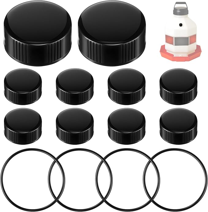 Poultry Fountain Renewal Waterer Parts, 10 Replacement Caps & 4 O Rings, Compatible with Miller PPF3/PPF5/PPF7 & Compatible with Farm-Tuff 3/5/7 Gallon Poultry Founts(Black)