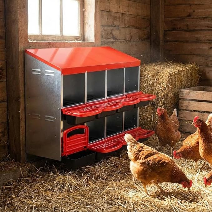 Nesting Boxes for Chickens, Chickens Laying Boxes for Chicken Coop, 8 Compartments Chicken Nesting Boxes, with Removable Tray, Easy Cleaning, for Hens Outdoor Chicken Coop Farm Yard, Red