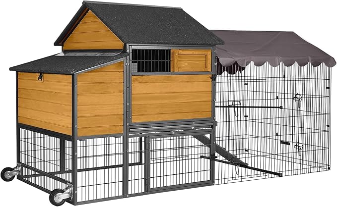Aivituvin Chicken Coop 85" Super Large Mobile Chicken House with Strong Iron Frame Outdoor Poultry Cage with Nesting Box, Duck Coop,Waterproof Rain Cover