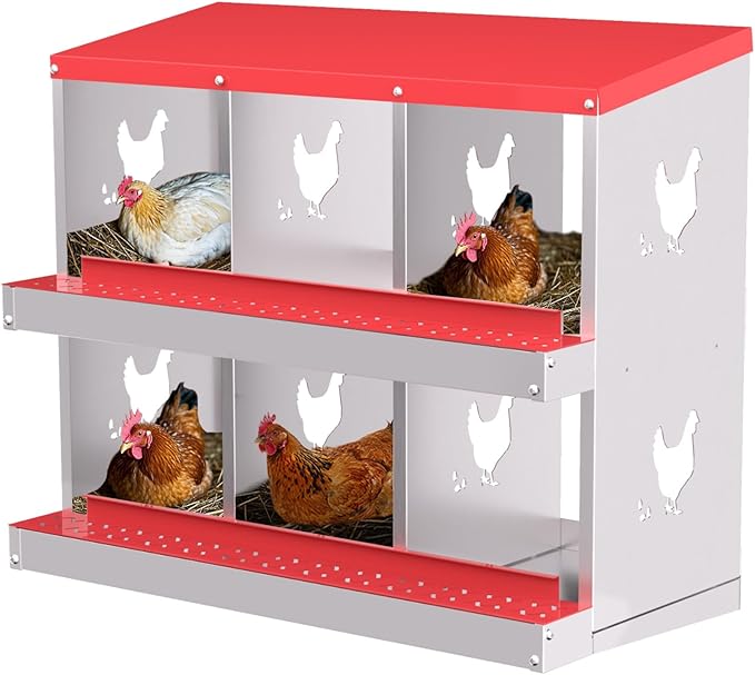 Chicken Nesting Boxes for Hens - 6&8&10 Compartments Roll Away Chicken Laying Boxes with Sturdy Metal Legs & Protective Lid Cover, Durable Galvanized Steel Construction, Easy Clean Design