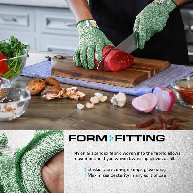 Glove Station Ultra Durable Series Cut Resistant Gloves - Cutting Gloves for Chefs, BBQ and Cooking - Level 5 Protection, Food Grade Safe Cut - Green, Large Size