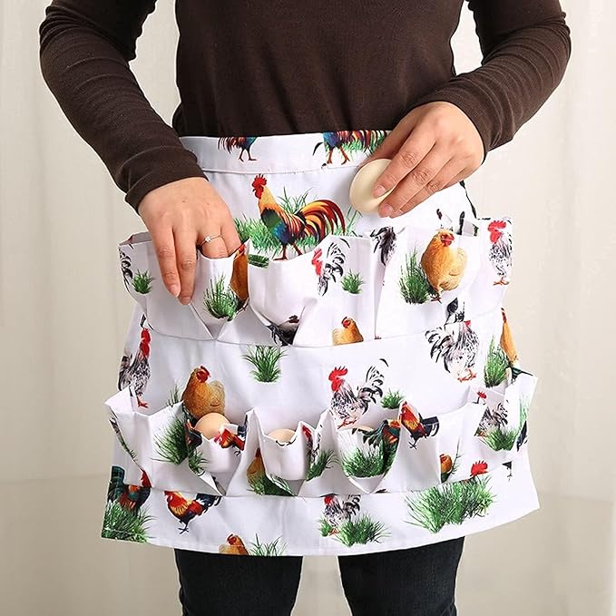 12 Pockets Egg Apron for Women, Farm Fresh Eggs Apron for Eggs Collecting,Chicken Egg Gathering Pocket