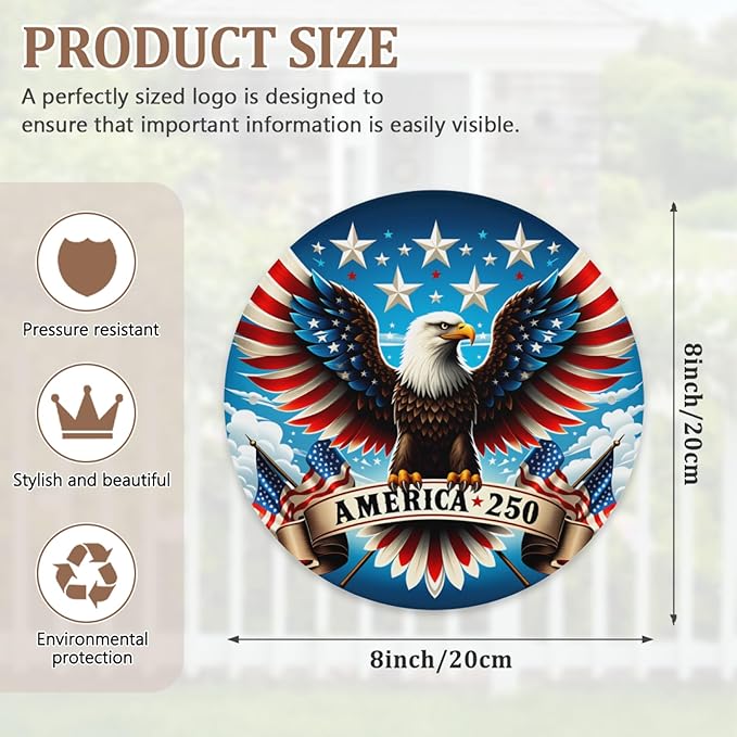 United States 250th Anniversary Round Metal Signs, Patriotic Eagle Home Decor Wall Signs, 1776-2026 America 250th Decorative Wall Signs, Gift for US Citizens