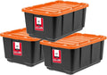 IRIS USA 4-Pack 27 Gallon Storage Bins with Lids |Made in USA| Heavy Duty Plastic Tote Containers for Truckbed Tool Box Organization, Large - Orange