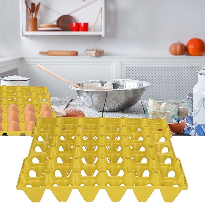 Plastic Egg Flats, Poultry Crates Holder Tray, Extra Large Reusable Stackable: For Chicken Produce, Farm Supplies, Secure Storage Container, 5PCS, 28.7x28.3cm (Yellow)