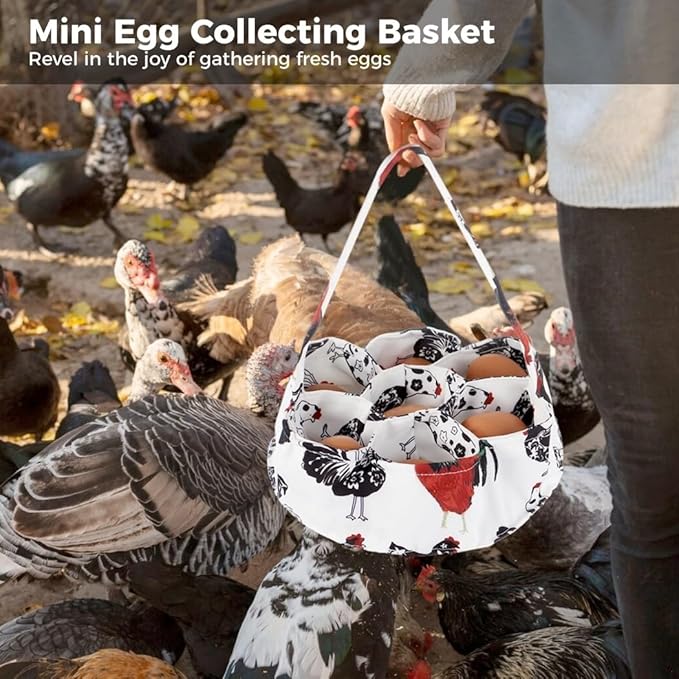Mini Egg Basket Set of 2 with 7 Pockets, Canvas Egg Carrier for Chickens, Ducks, and Geese, Farmhouse Storage Solution