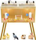 Brooder Box For Chicks, 32 Inch Large Wooden Chicken Brooder Box With Legs, 75W Heat Lamps, Thermometer, Chicken Feeder & Waterer Set, Tin Foil, Ideal For 12-15 Chicks Ducks Quail, Large(Legs)