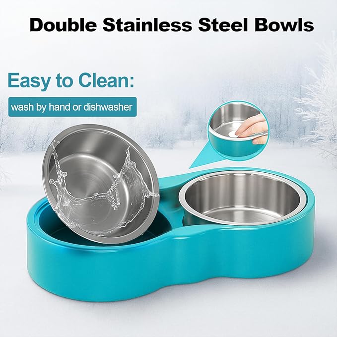 Heated Water Bowl, Double Stainless Steel Heated Dog Bowl for Outdoor Use, 46 OZ Total & Chew Proof Cord, Winter Warm Water & Food Bowl for Pets Bird Chicken UL Certified