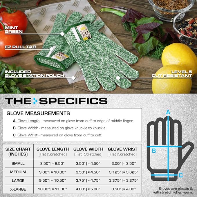 Glove Station Ultra Durable Series Cut Resistant Gloves - Cutting Gloves for Chefs, BBQ and Cooking - Level 5 Protection, Food Grade Safe Cut - Green, Small Size