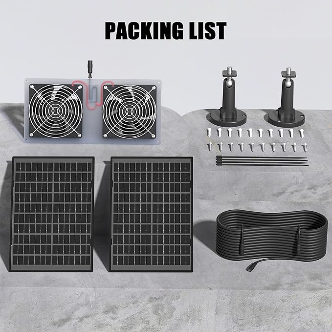 AntPay 20W Solar Powered Fan Kit, IPX7 Weatherproof Dual Fan, Solar Exhaust Intake Cooling Ventilation for Chicken Coop,Greenhouse,Shed,Pet House,Outside with 11Ft/3.5m On/Off Switch Cable