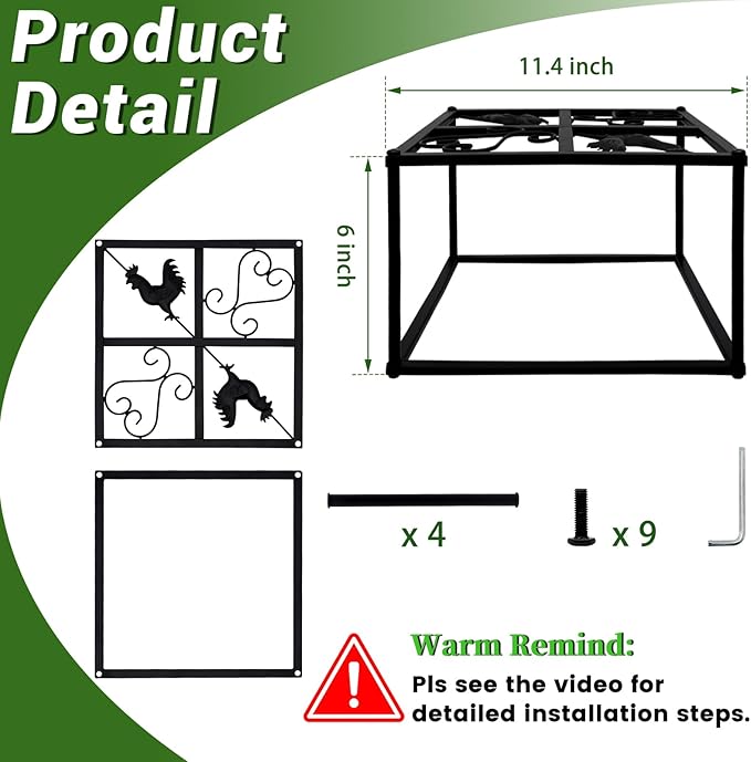 4Pcs Metal Stand for Chicken Feeder Waterer Heavy Duty Chicken Water Feeder Stand Holder with 4 Legs Iron Chicken Waterer Bucket Barrel Stand Rectangular Support Rack for Coop Poultry Indoor Outdoor
