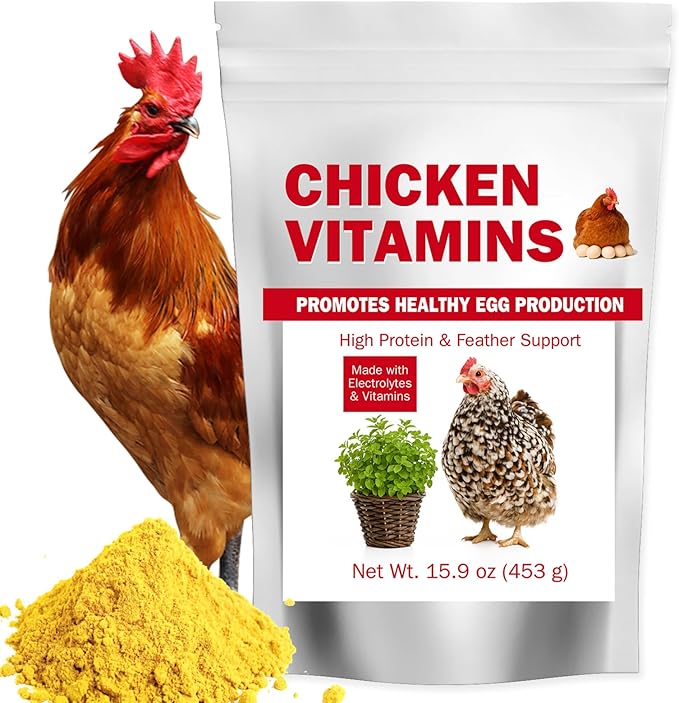 Chicken Vitamins & Electrolytes for Water — Immunity, Feather Health & Egg Production — Hydration + Glossy Feathers + Stronger Shells — Electrolytes, Calcium & Biotin, Vitamin D3 — 16 oz Powder