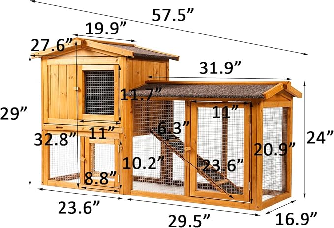 Ogrmar Chicken Coop Large Wooden Outdoor Bunny Rabbit Hutch Hen Cage with Ventilation Door, Removable Tray & Ramp Garden Backyard Pet House Chicken Nesting Box