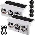 2 Pack Solar Powered Car Exhaust Fan 3 Fans Car Window Air Vent Radiator Solar Energy Cooling Vent Exhaust for General Types (Solar & Battery & USB 3 Fans,White)