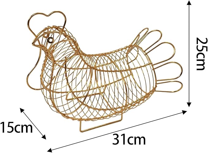 Metal Wire Egg Basket, Egg Holder Organizer, Rustic Decorative Hen Shaped Food Storage Basket for Gathering, Countertop