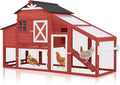 Chicken Coop with Wheels Wooden Outdoor Chicken House Easy Cleaning with Nesting Box, Deeper Leakproof Pull-Out Tray and UV Proof Panel Roof - Reinforced Version - Red