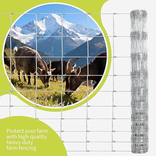 Cattle Fence 5ft x 164ft, 14 Gauge Galvanized Heavy Zinc Coated Wire Fencing for Cattle Goat Deer Hog Horse Livestock Yard Protection