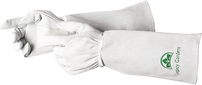 Leather Gardening Gloves for Women & Men, Long Garden Gloves, Cowhide Gauntlet Rose Pruning Thorn Resistant, Forearm Protection, Medium, Natural