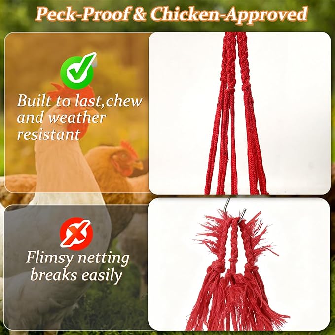 3 PCS Hanging Chicken Feeder for Vegetable Fruit,Chicken Foraging Toy with Stainless Steel Hook,Treat Dispenser Poultry, Hens, Duck