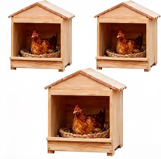Wooden Chicken Nesting Box 3 Portable Chicken Coop with Detachable Ramp, Indoor/Outdoor Hen House for Egg Laying - Can be Wall-Mounted or Ground Use, Easy Clean Poultry Supplies for Backyard Farm