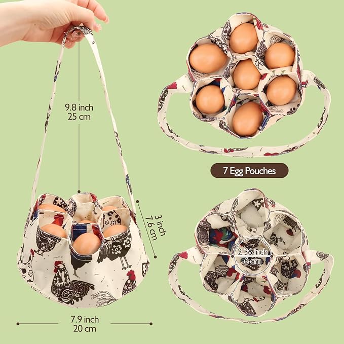 Egg Apron - Collect Eggs from Chicken, Duck, Goose with 7 Pouches - Perfect for Housewife, Farmhouse, Kitchen, Restaurant, Parent-Child Activities