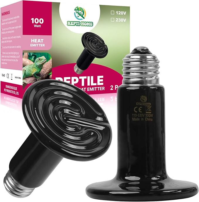 100W Ceramic Heat Emitter (2 Pack), Reptile Heat Lamp Bulbs, Ceramic Heater for Amphibian, Pet Brooder Coop, Chicken, Dog, Cat