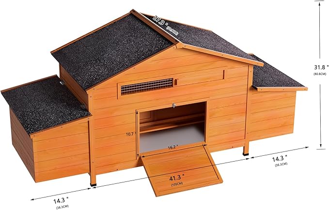 Wooden Chicken Coop for 2-4 Chickens with Nesting Box, 69.9" Large Chicken House Poultry Pet Hutch with Waterproof Roof, Outdoor Chicken Tractor with Secure Lock and Pull-Out Tray, Natural