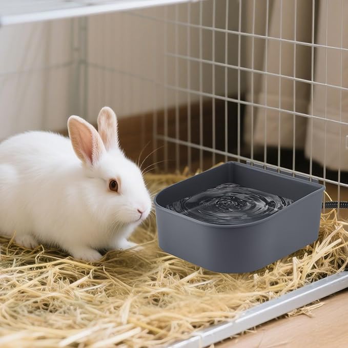Namsan Heated Water Bowl for Cats Outdoor/Indoor, 1L Rabbit Thermal Bowls, Prevents Freezing, Hanging Heated Cage Bowl for Chicken, Birds, Small Dogs, Self-Assembly, Grey