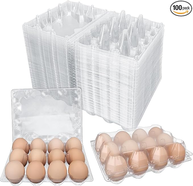 100 Pack Bulk Egg Cartons, Clear Plastic Chicken Egg Holders, Egg Tray Carton Holder for Home & Kitchen, Farm & Market Use, An Eco-Friendly Egg Storage Solution, 12 Grids(Medium Size)