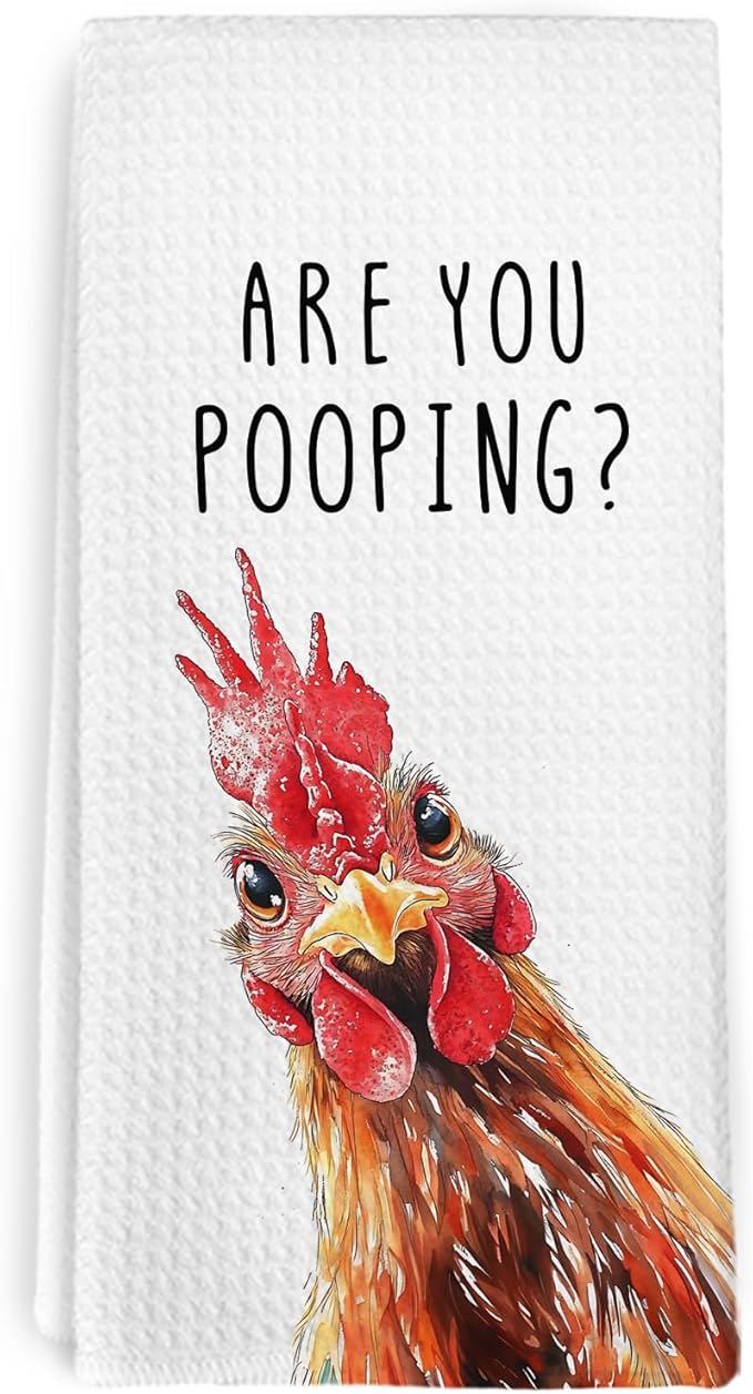 Funny Rooster Chicken Gifts Kitchen Towels and Dish Towel, Funny Bathroom Decor, Chicken Decor Hand Towels, Farmhouse Rooster Decorative Dish Tea Hand Towel for Bathroom Kitchen, 16x24 Inch