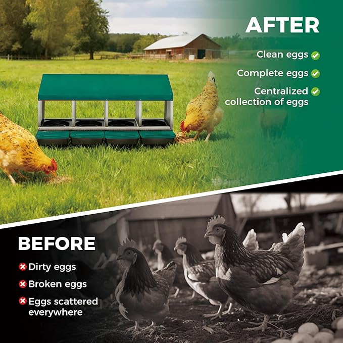 Garvee Chicken Nesting Boxes, 4 Hole Roll-Away Nesting Boxes for Chickens Coop with Perch, Hens, Ducks & Other Poultry,Egg Laying Box with Lid Cover to Protect Eggs,Easy to Assemble