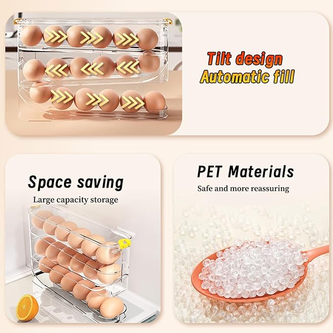 Egg Container for Refrigerator Clear Stackable Egg Holder for Kitchen Storage and Organization (Transparent, 3 Tier)