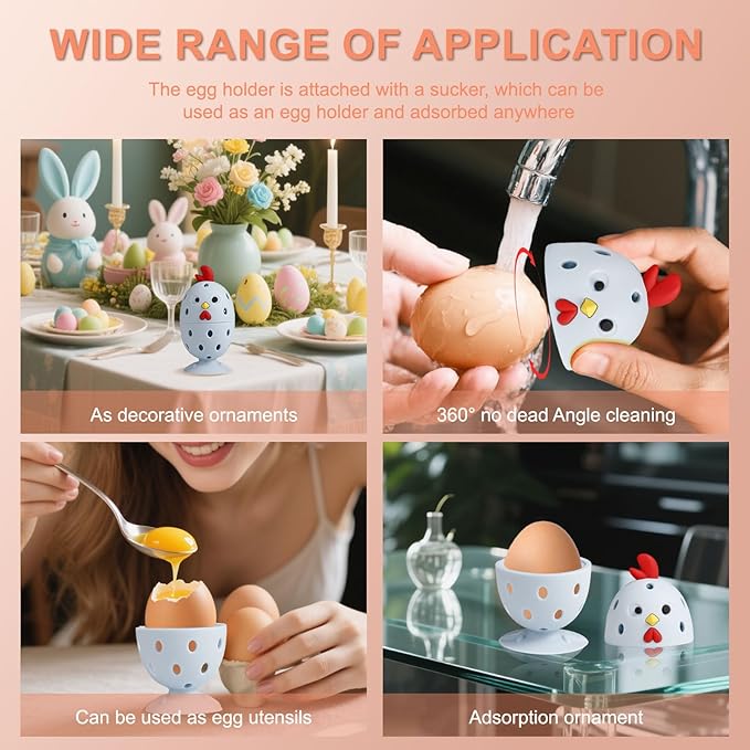 4PCS Rotating Egg Scrubber for Fresh Eggs, Silicone Cleaning Brush Set, Egg Wash Brush Multipurpose for Fruits Vegetables Chicken Eggs (Blue)