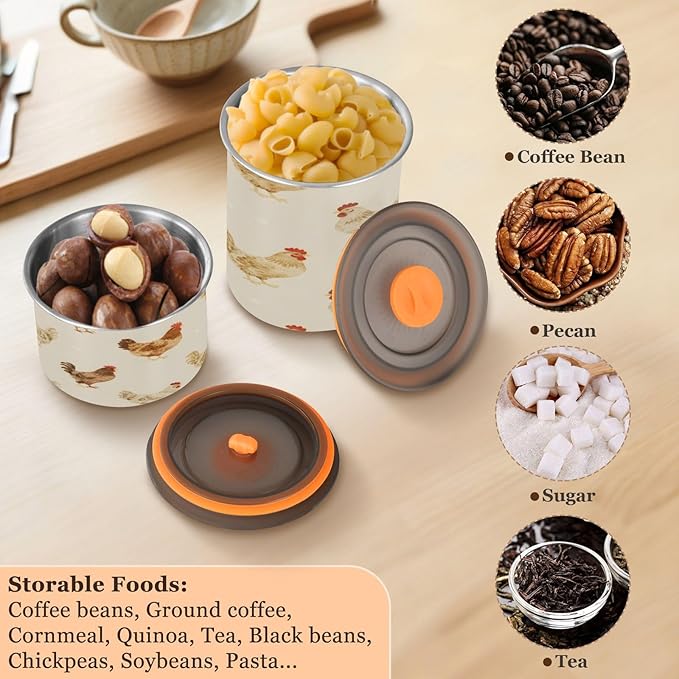 Farmhouse Chickens Coffee Canister 17oz Stainless Steel Airtight Food Storage Container with Lid for Beans/Cereal Preserval