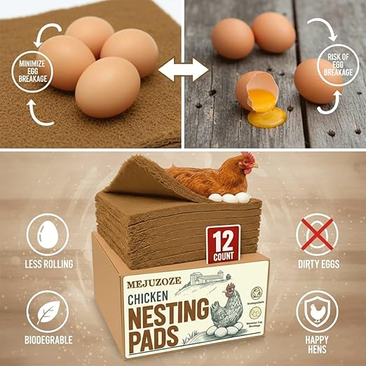 Chicken Nesting Pads – 12 Pack 13x13 Aspen Excelsior Nest Box Liners for Chicken Coop – Natural Chicken Coop Bedding, Egg Protection Pads, Dust-Free Nesting Box Bedding for Laying Hens