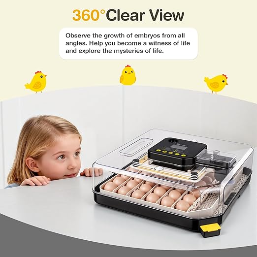 Sailnovo 48 Egg Incubator for Hatching Eggs with Auto Egg Turning, Precision Temp & Humidity Control, 360°Viewing, Egg Candler, Incubator for Chicken Eggs/Duck/Quail,Ideal for Farm/School/Lab,Gray