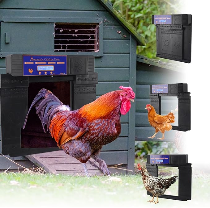 Solar Automatic Chicken Coop Door, Double Open Type Remote Control Timing Poultry Door, Light Sensing Solar Powered Chicken Coop Opener with Anti Pinch Safety for Duck Goose Farm, (Black)