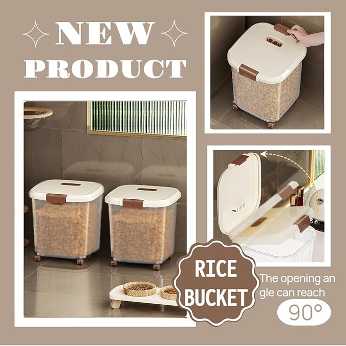 RUIAN 2PCS Airtight Food Storage Bin with Wheels BPA-Free, Lockable&Clear Pantry Organizer for Rice, Flour, Grains & Pet Food(22LBS and 55LBS)