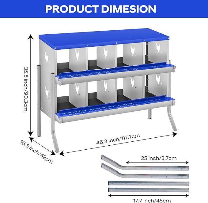 GarveeLife Chicken Nesting Box, 8 Compartments Nesting Box for Chickens, Two-Tier Galvanized Steel Chicken Egg Laying Box with Large Vented Holes Wall Mounting for Easy Egg Collection