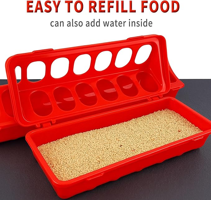 10 Pack Plastic Flip-Top Poultry Feeder Tray – No Mess Chick Feeder for Baby Chicken, Quail, Ducklings, Pigeons – Spill-Proof Brooder Trough for Small Birds